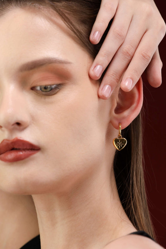 Glamon Heart Spark Hoops – Gold Coated Heart Charm Earrings for Women Sri Lanka