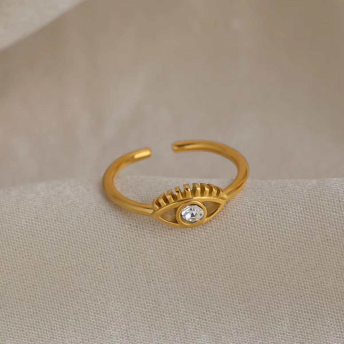 Glamon Evil Eye Ring for Women – Luxury Gold Coated Adjustable Ring, Waterproof CZ Stone Gift for Her