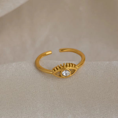 Glamon Evil Eye Ring for Women – Luxury Gold Coated Adjustable Ring, Waterproof CZ Stone Gift for Her