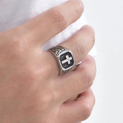 Glamon Guardian Cross Ring for Men Premium Stainless Steel Waterproof Luxury Silver Ring