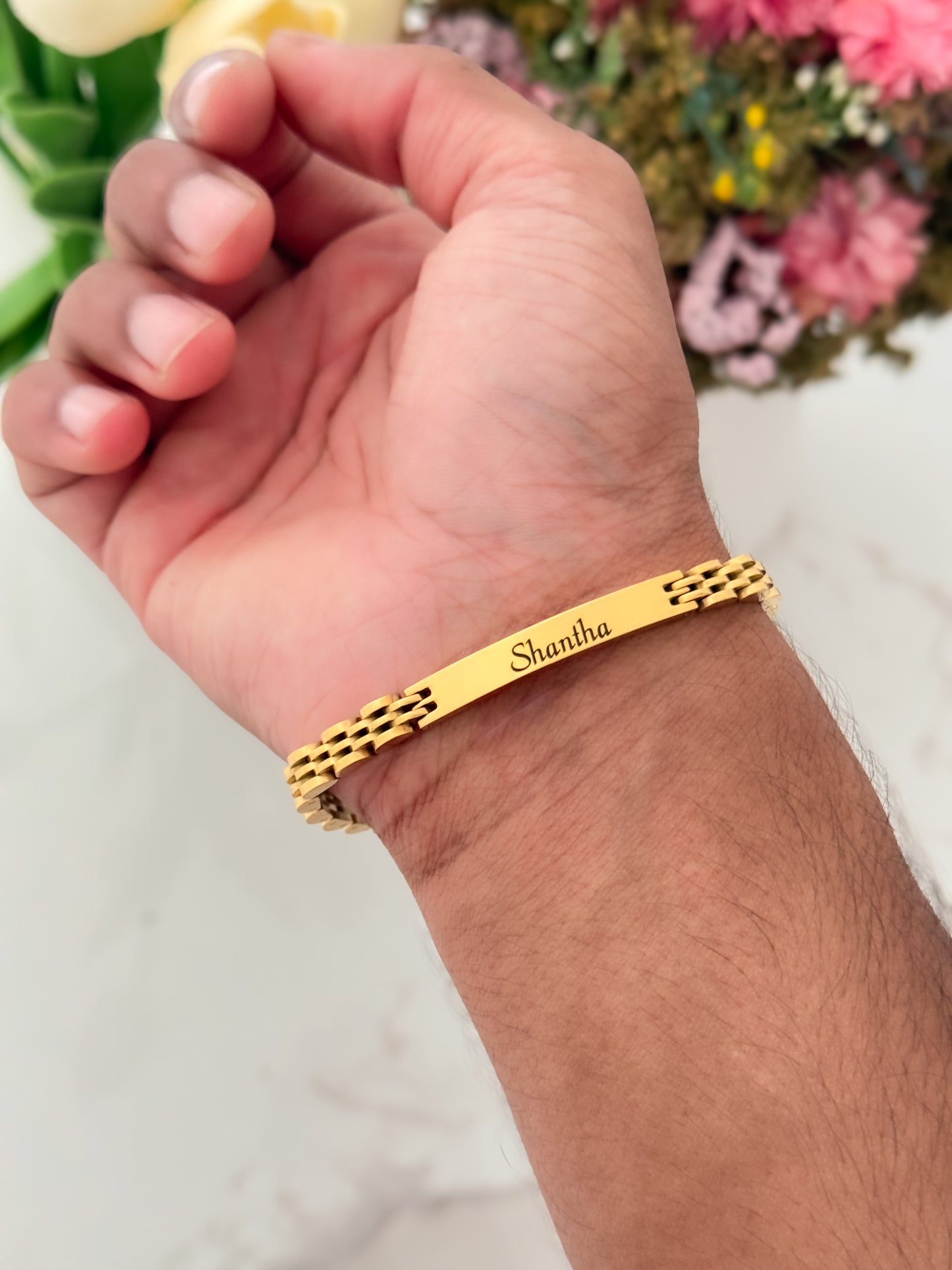 Glamon Personalized Name Engraved Bracelet for Men – Custom Gold Coated Bracelet Gift for Boyfriend Sri Lanka