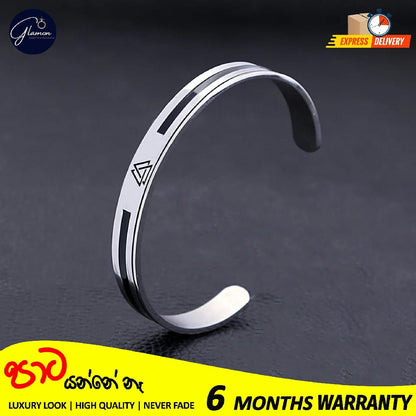 Mens Bangle Vikings Logo Cuff Silver Bracelet For Men 316L Stainless Steel Oval Shape Bangle For Boys Adjustable Mens Bracelet