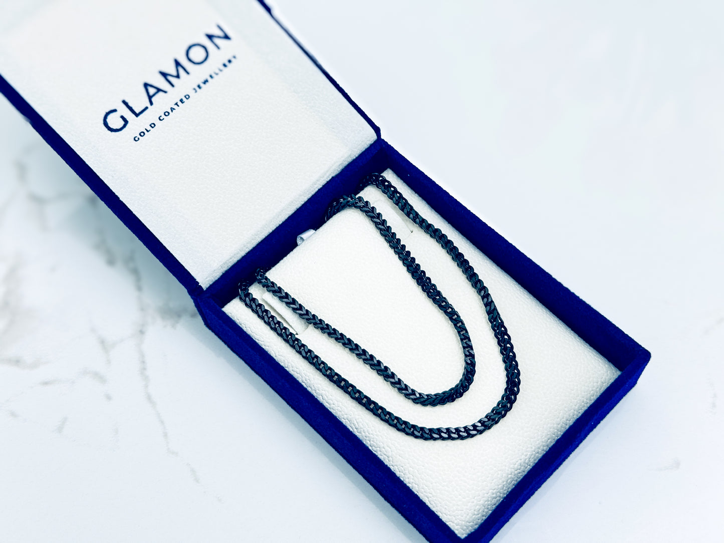 Glamon 3mm Black Franco Box Chain Necklace for Men – Premium Minimal Stainless Steel Chain