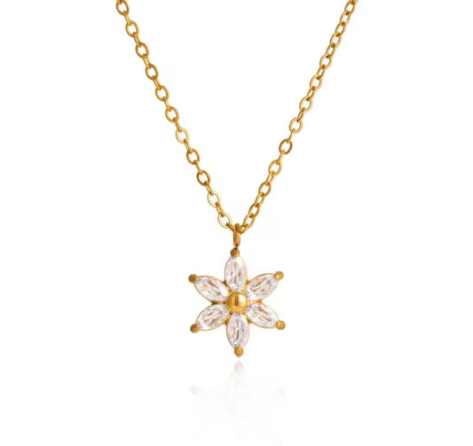Golden Blossom Flower Necklace for Women | Gold Coated Waterproof Crystal Pendant Necklace