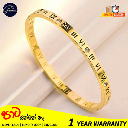 Luxury Roman Numerals Bracelet For Girls High Quality Elegant Bangle For Women Gold Jewellery Stainless Steel Cartier Bangles For Girls Wedding Beslet For Girls CZ Rhinestone Bracelets & Bangles For Women Gifts For Girlfriend