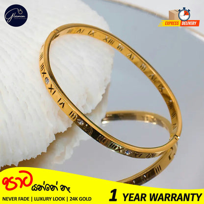 Luxury Roman Numerals Bracelet For Girls High Quality Elegant Bangle For Women Gold Jewellery Stainless Steel Cartier Bangles For Girls Wedding Beslet For Girls CZ Rhinestone Bracelets & Bangles For Women Gifts For Girlfriend