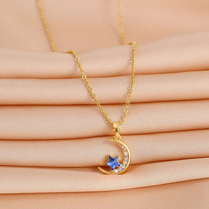 Glamon Moon Blue Star Pendant necklace for girls