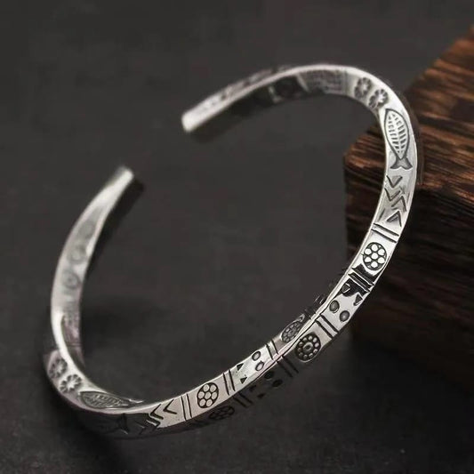 Glamon Vintage Mobius Carved Fish Elephant Totem Silver Bracelet For Men Twist Armband Cuff Open Mens Bracelet Trend Beslet Men Casual Fashion Jewelry Gift