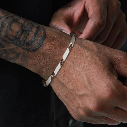Glamon Silver Bracelet For Men High Quality Stainless Steel Mens Bracelet Bar Link Chain Breslet For Men Bamboo Shape Simple Classic Beslet Men Fashion Jewellery