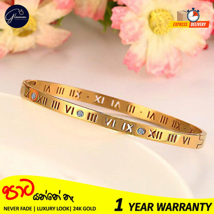 Luxury Roman Numerals Bracelet For Girls High Quality Elegant Bangle For Women Gold Jewellery Stainless Steel Cartier Bangles For Girls Wedding Beslet For Girls CZ Rhinestone Bracelets & Bangles For Women Gifts For Girlfriend