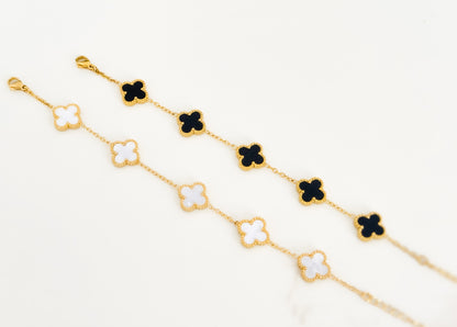 Glamon Elegant Lucky Leaf Bracelet for Girls - Black and White Adjustable Charm Bracelet Stylish and Trendy Valentine birthday Gift for Fashionable Women