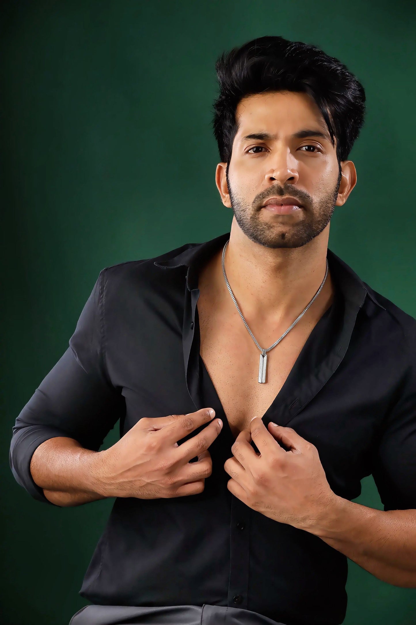 Glamon Prime Edge Silver Pendant Necklace for Men with 3mm Franco Chain | Waterproof 316L Stainless Steel Luxury Necklace