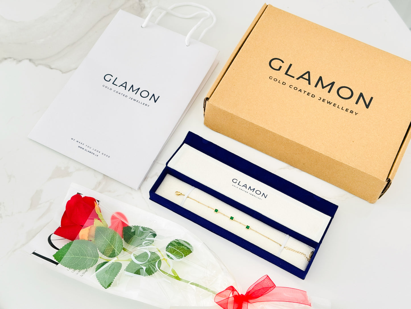 Glamon Green Zircon Bracelet – Gold Coated Luxury Chain Bracelet for Women | Emerald-Tone Zircon Stones | Adjustable Elegant Gift Jewelry for Daily Wear & Special Occasions