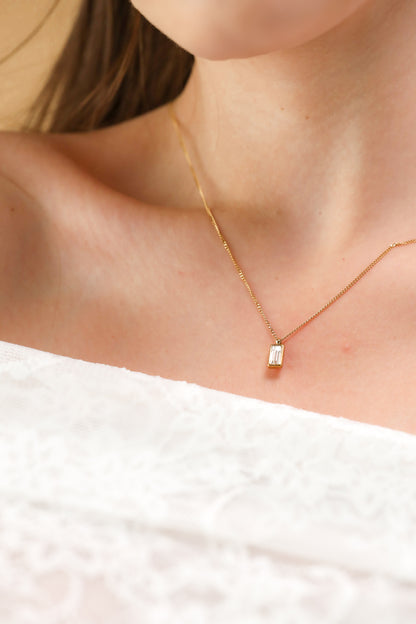Glamon Minimalist Simple Rectangle Square Zircon Necklace For Girls Birthday Gift