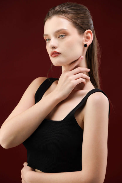 Glamon Dark Luxe Earrings – Gold Coated Black Minimal Stud Earrings for Women Sri Lanka