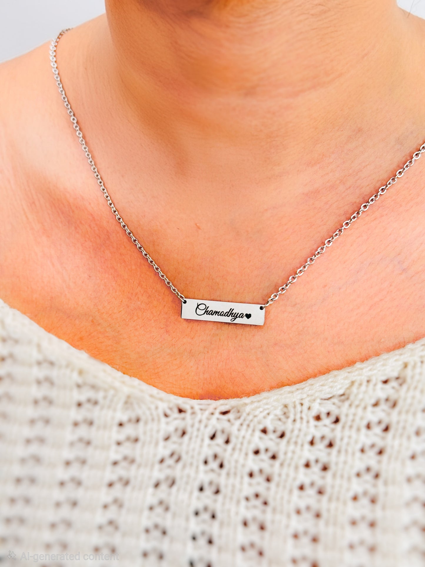 Custom Name Necklace For Women Sri Lanka – Stainless Steel Silver Bar Necklace | Personalized Gift for Her