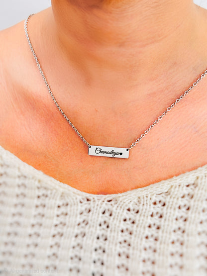 Custom Name Necklace For Women Sri Lanka – Stainless Steel Silver Bar Necklace | Personalized Gift for Her