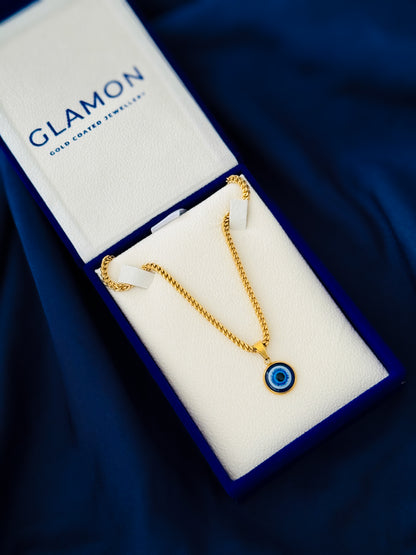 Guardian Eye Necklace for Men – Luxury Gold Coated Evil Eye Pendant with 3mm Franco Chain | Waterproof Stainless Steel Gift