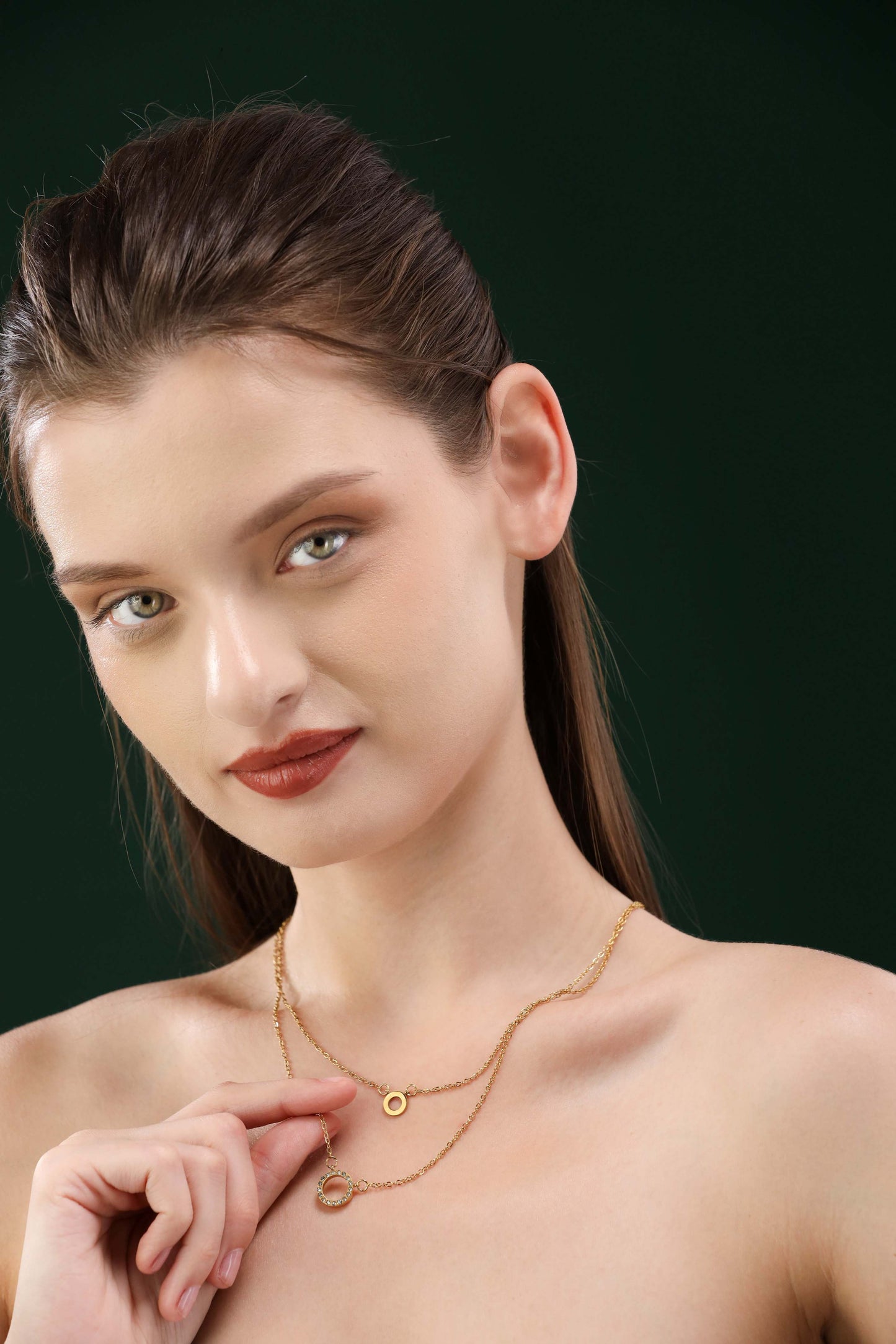 Glamon Celeste Circle Necklace for Women – Luxury Gold Coated Waterproof Stainless Steel Chain Necklace for Girls