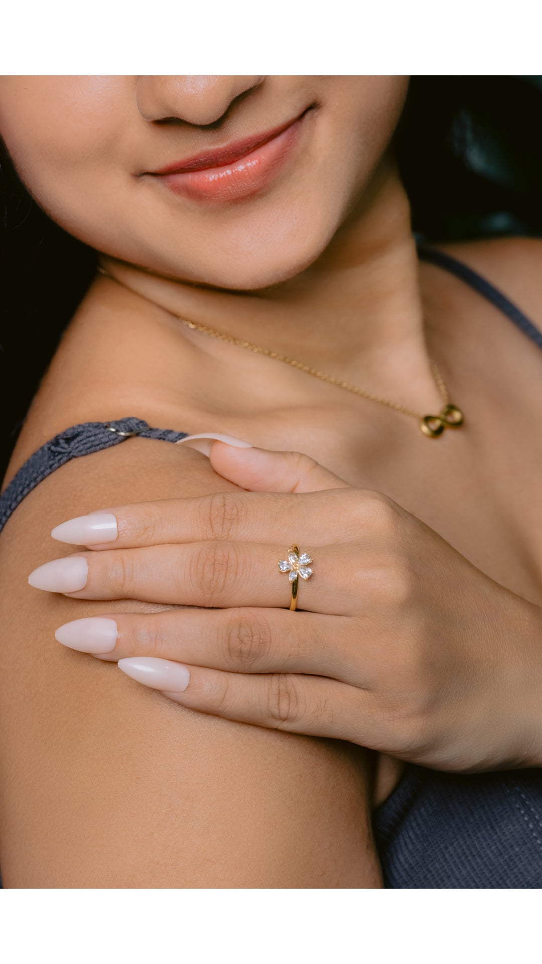 Glamon Petal Kiss Ring For Girls Gold Coated Adjustable Size