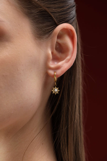 Glamon Solar Glow Earrings – Gold Coated Star Drop Huggie Earrings for Women Sri Lanka