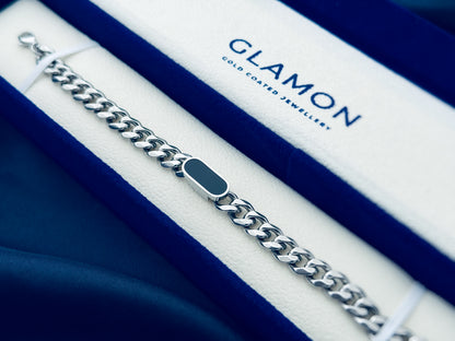 Glamon Midnight Luxe Men’s Silver Bracelet – 316L Stainless Steel Curb Chain Bracelet | Luxury Gift for Boyfriend