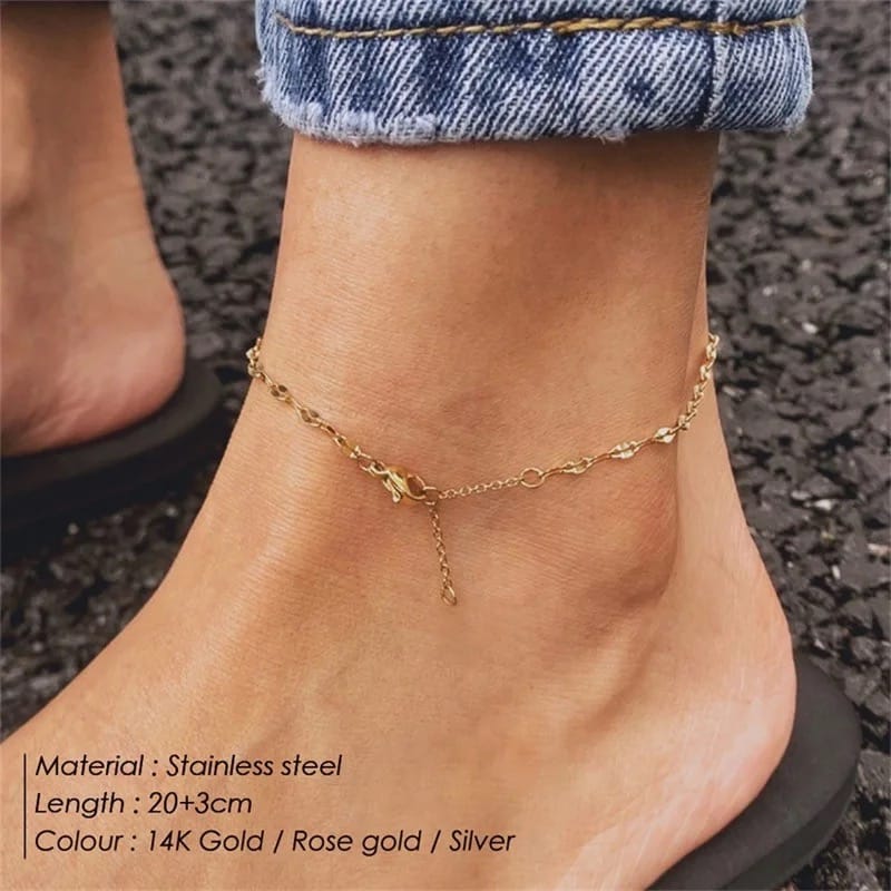 2mm Stainless Steel High Quality Fish Lips Gold Chain anklets for girls Leg Chain Juwellery Beach accessories for girls