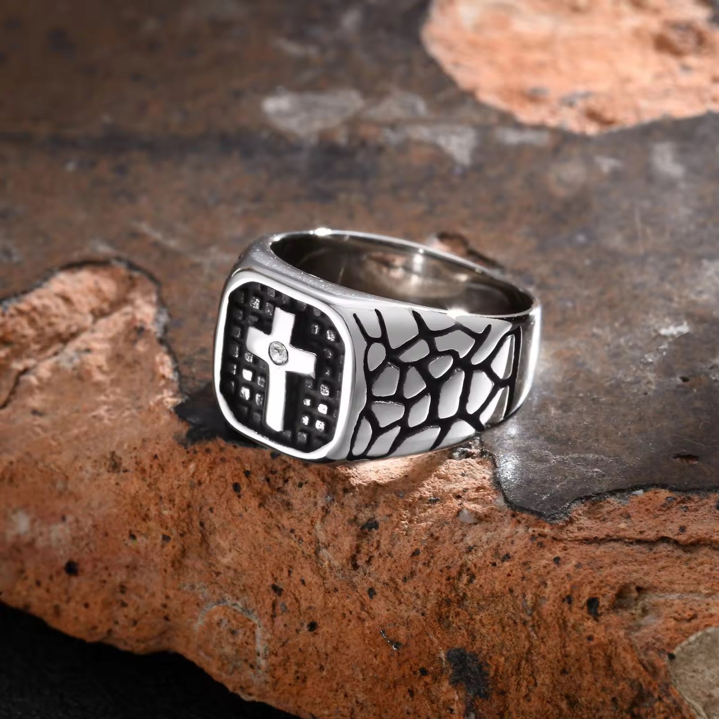 Glamon Guardian Cross Ring for Men Premium Stainless Steel Waterproof Luxury Silver Ring