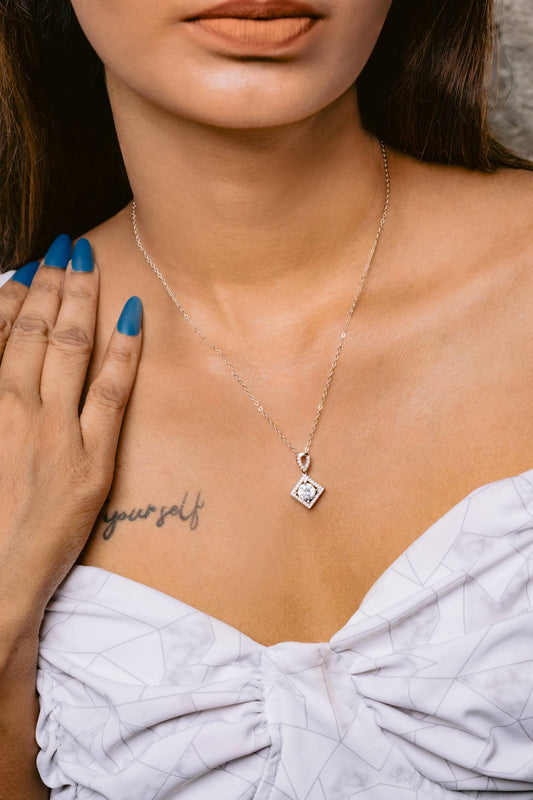 Glamon Aurora Square Pendant Necklace – 925 Pure Silver
