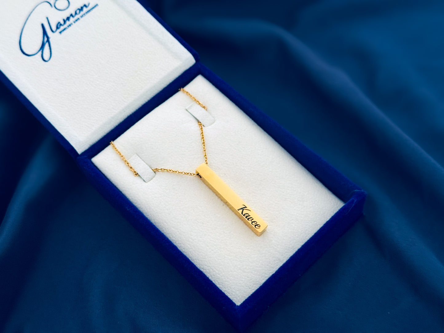 Customized Rectangle Bar Name Necklace with Gift Box for Him & Her | Personalized Gold Necklace