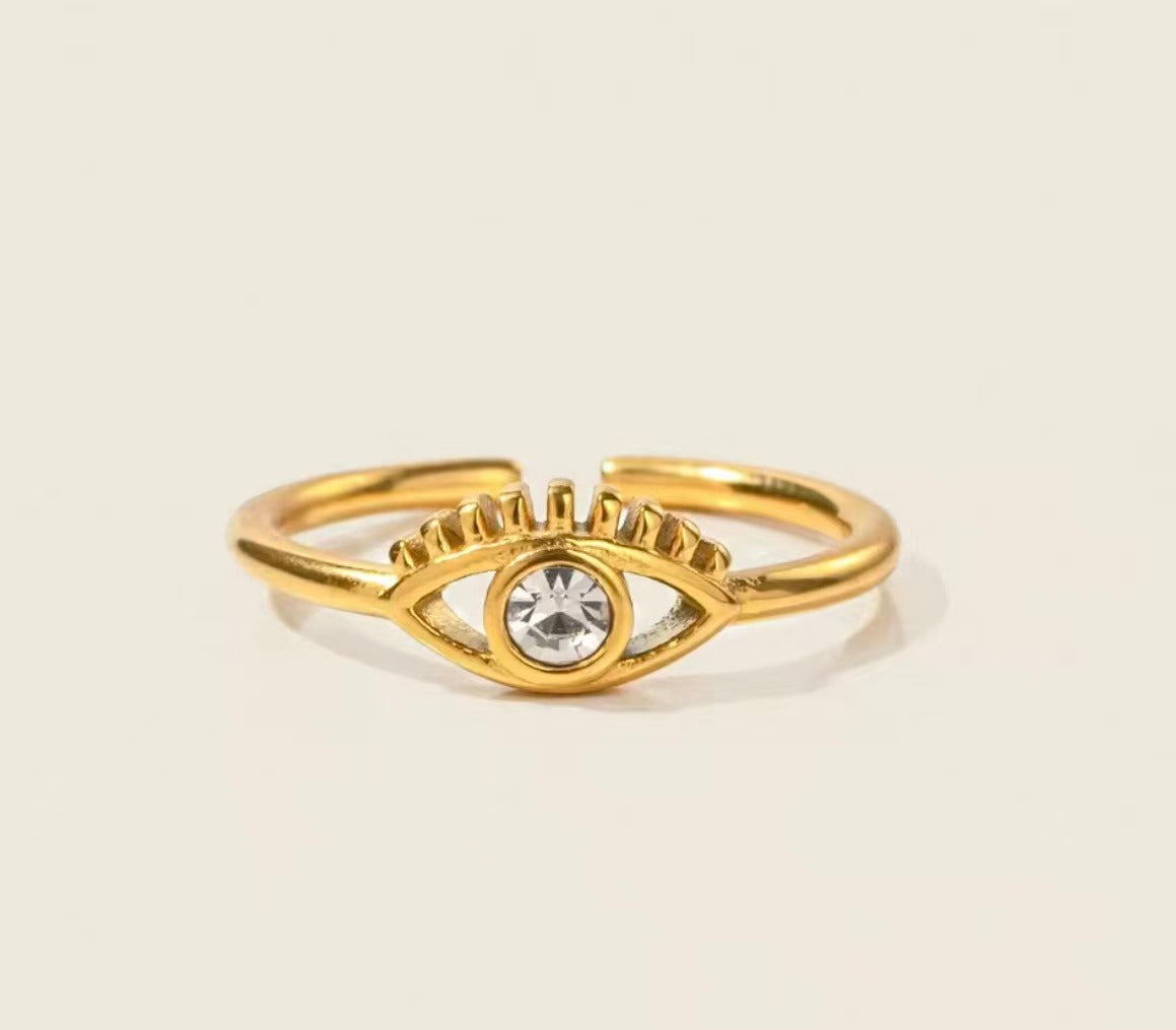 Glamon Evil Eye Ring for Women – Luxury Gold Coated Adjustable Ring, Waterproof CZ Stone Gift for Her