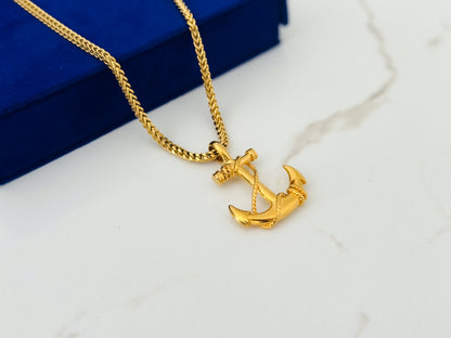 Anchor Pendant with Franco Box Chain - GOLD COATED High Quality