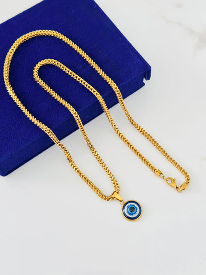Guardian Eye Necklace for Men – Luxury Gold Coated Evil Eye Pendant with 3mm Franco Chain | Waterproof Stainless Steel Gift