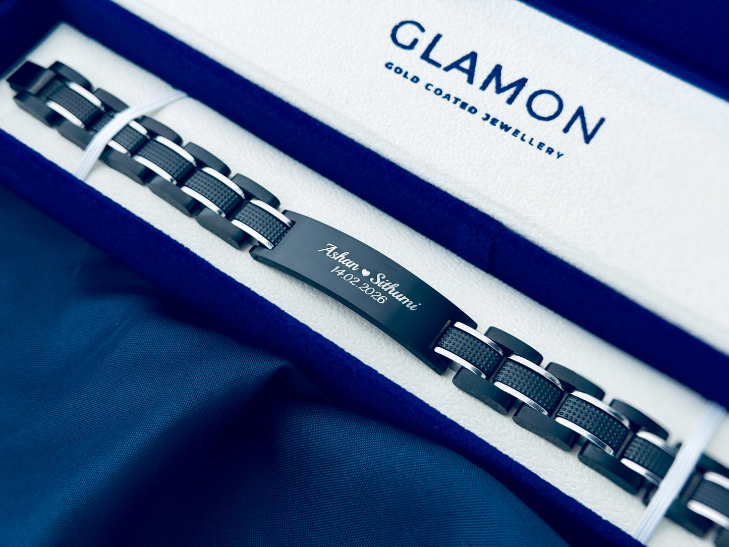 Glamon ZYGMA PRIME BLACK Name Engraved Bracelet for Men | Premium Luxury Mens Gift