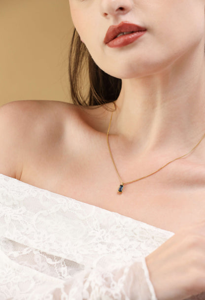 Glamon Minimalist Simple Rectangle Square Zircon Necklace For Girls Birthday Gift