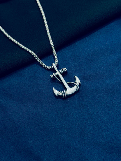 Glamon Anchor Pendant Necklace for Men – Silver Stainless Steel Chain | Luxury High-Quality Gift for Boyfriend