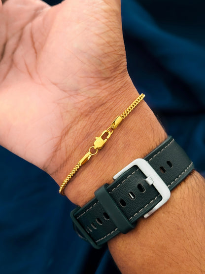 Glamon Signature 2mm Diamond-Cut Franco Bracelet | Unisex Gold-Coated Stainless Steel Waterproof Bracelet