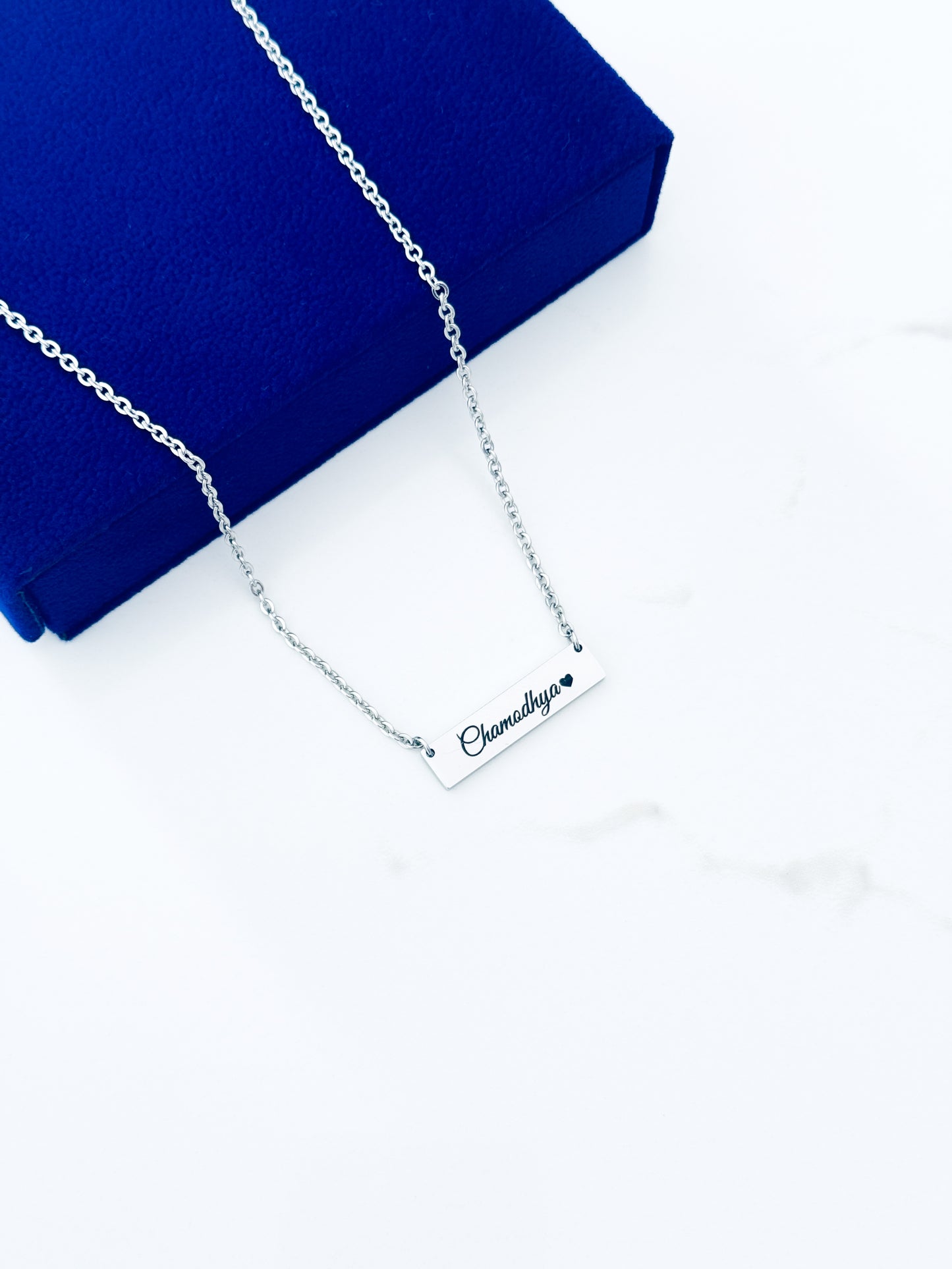 Custom Name Necklace For Women Sri Lanka – Stainless Steel Silver Bar Necklace | Personalized Gift for Her