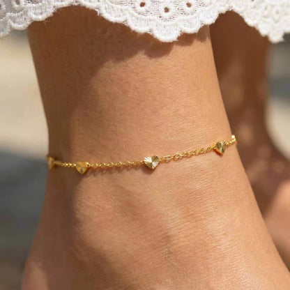 Glamon Golden Love Anklet – Waterproof Heart Chain Ankle Bracelet for Her