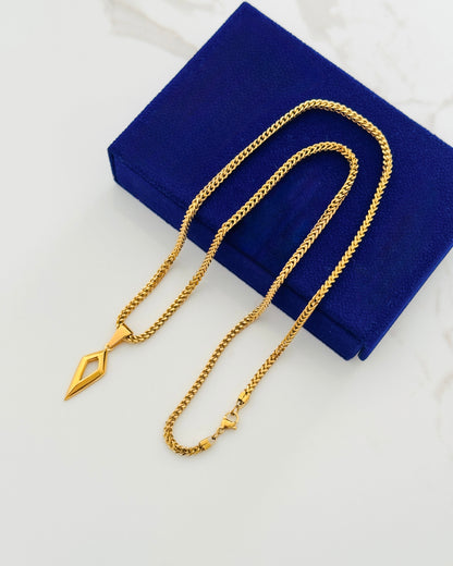 Glamon Vertex Gold Coated Pendant Necklace for Men – Premium 316L Stainless Steel Franco Chain | Waterproof | Gift for Boyfriend | 6 Months Warranty
