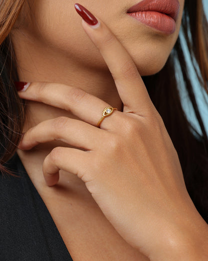 Glamon Evil Eye Ring for Women – Luxury Gold Coated Adjustable Ring, Waterproof CZ Stone Gift for Her