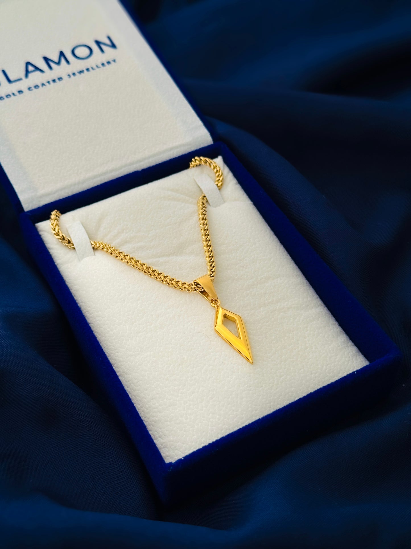 Glamon Vertex Gold Coated Pendant Necklace for Men – Premium 316L Stainless Steel Franco Chain | Waterproof | Gift for Boyfriend | 6 Months Warranty