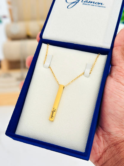 Customized Rectangle Bar Name Necklace with Gift Box for Him & Her | Personalized Gold Necklace