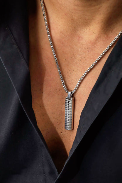 Glamon Prime Edge Silver Pendant Necklace for Men with 3mm Franco Chain | Waterproof 316L Stainless Steel Luxury Necklace