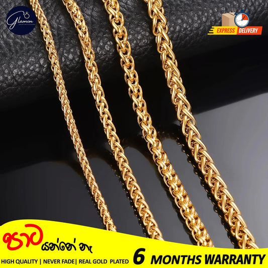 3mm -5mm Wheat Chain Necklace Gold Color Waterproof High Quality