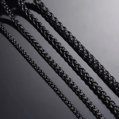 Glamon Stainless Steel Black Color Wheat Chain For Men Women