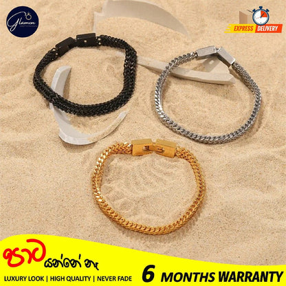 6mm Thick Double Franco Chain Gold Bracelet For Men High Quality Stainless Steel Diamond Cut Bali Foxtail Link Mens Bracelet Boys Gift Items Birthday