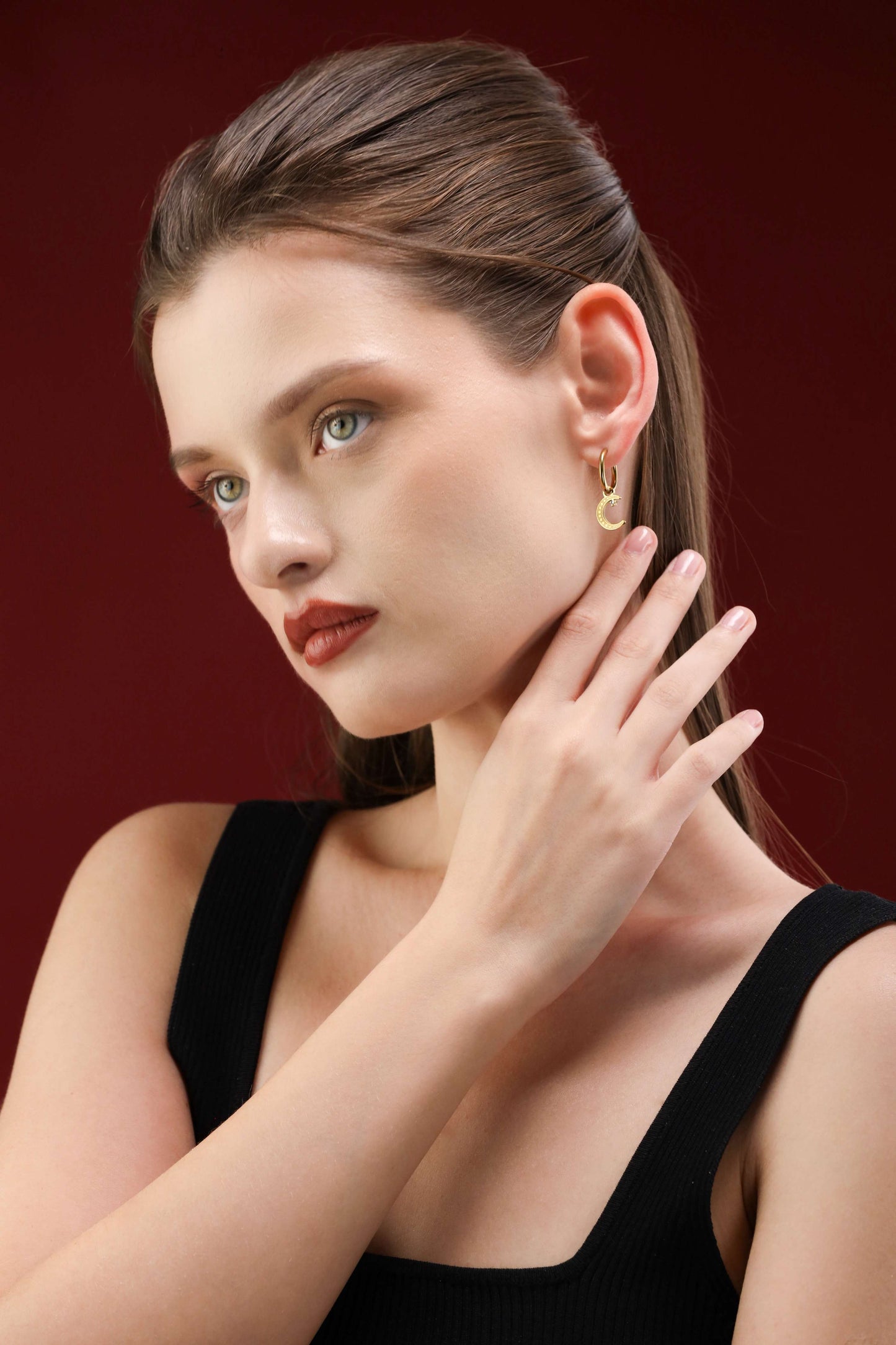 Glamon Luna Sol Earrings – Sun & Moon Gold Coated Hoop Earrings for Women Sri Lanka