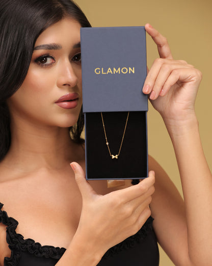 Glamon Bow Zircon Necklace for Women – Gold Coated Waterproof Necklace | Luxury Gift for Her