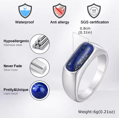 Glamon Lapis Ring – Natural Lapis Lazuli Stone Ring for Men | Premium 316L Stainless Steel | Waterproof